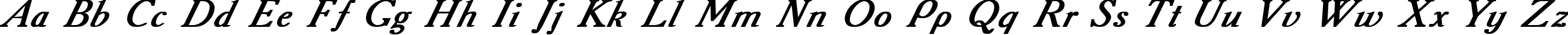 Пример написания английского алфавита шрифтом Academy Bold Italic