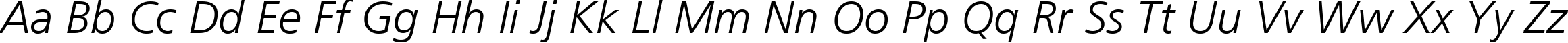 Пример написания английского алфавита шрифтом AG Foreigner Light Italic Medium