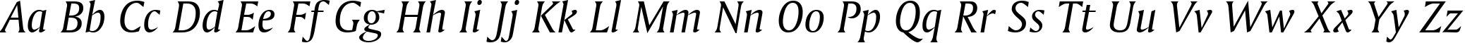 Пример написания английского алфавита шрифтом Amerigo Italic BT