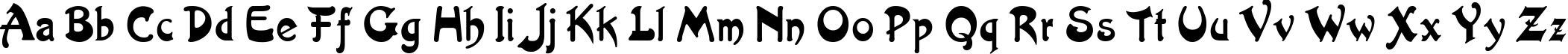Пример написания английского алфавита шрифтом Artist-Nouveau