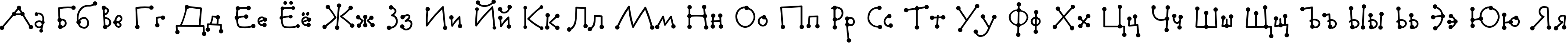 Пример написания русского алфавита шрифтом AuktyonDotZ