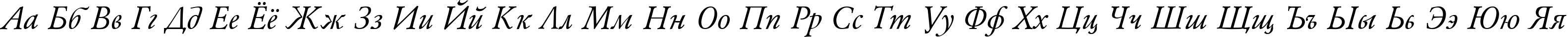 Пример написания русского алфавита шрифтом AZGaramondCTT-Italic