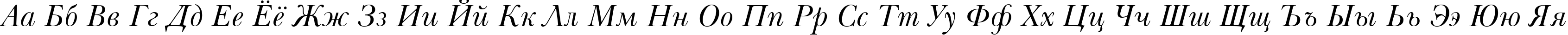 Пример написания русского алфавита шрифтом Baskerville Italic Win95BT