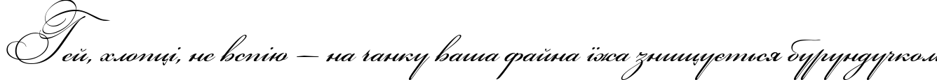 Пример написания шрифтом Bikham Cyr Script текста на украинском