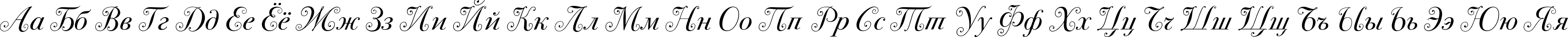 Пример написания русского алфавита шрифтом BodoniSevSwashITC