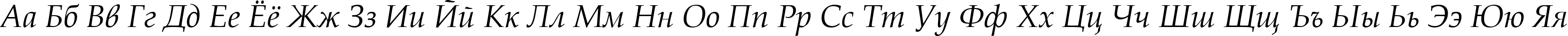 Пример написания русского алфавита шрифтом Book Antiqua Italic