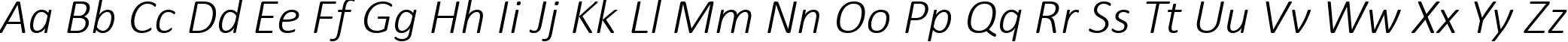 Пример написания английского алфавита шрифтом Calibri Light Italic