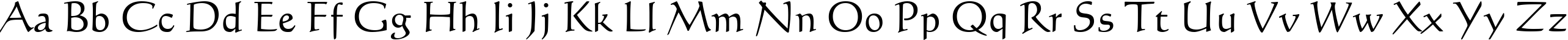 Пример написания английского алфавита шрифтом Calligraphic 421 BT