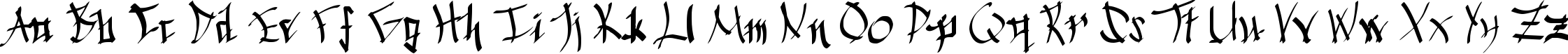 Пример написания английского алфавита шрифтом Chinese Calligraphy