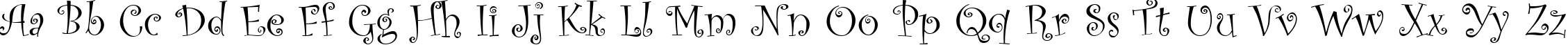 Пример написания английского алфавита шрифтом Curlz MT