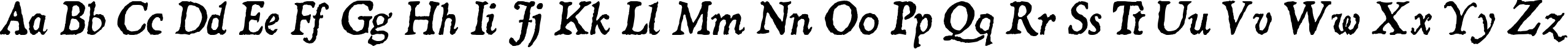 Пример написания английского алфавита шрифтом Dominican  Italic