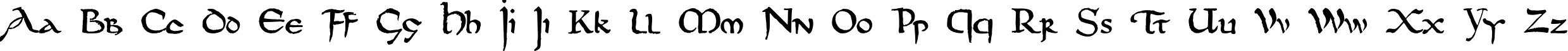 Пример написания английского алфавита шрифтом DS UncialFunnyHand Medium