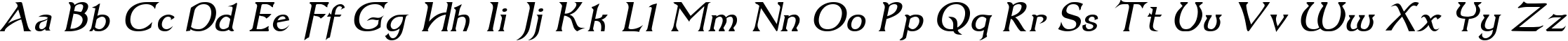 Пример написания английского алфавита шрифтом Dumbledor 3 Italic