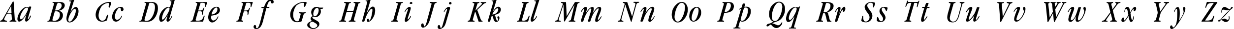 Пример написания английского алфавита шрифтом Garamondcond-Light-Italic