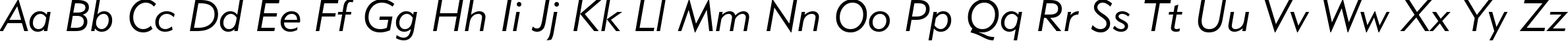 Пример написания английского алфавита шрифтом Geometric 415 Lite Italic BT