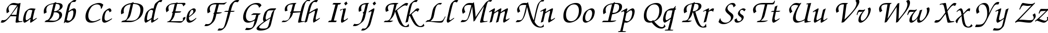 Пример написания английского алфавита шрифтом ITC Zapf Chancery Medium Italic