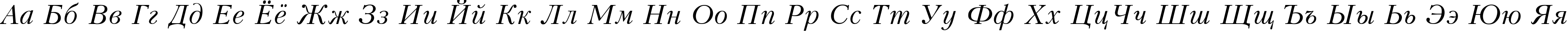 Пример написания русского алфавита шрифтом Kudriashov Italic
