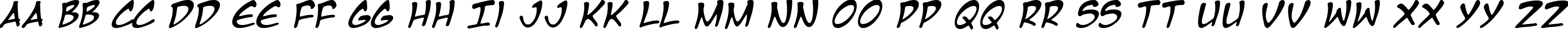 Пример написания английского алфавита шрифтом Manga Temple Italic