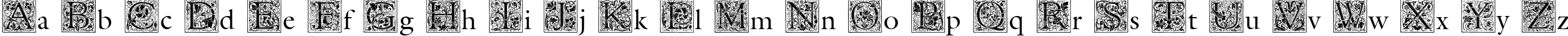 Пример написания английского алфавита шрифтом Medieval Initial Two