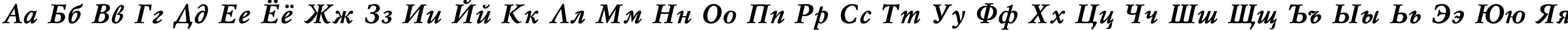 Пример написания русского алфавита шрифтом Mysl Bold Italic
