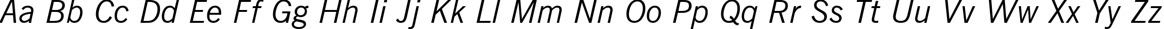 Пример написания английского алфавита шрифтом News Gothic Italic BT