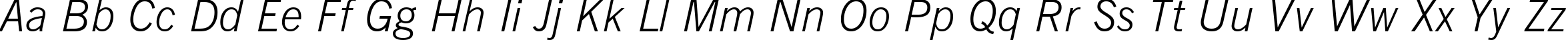 Пример написания английского алфавита шрифтом News Gothic Light Italic BT