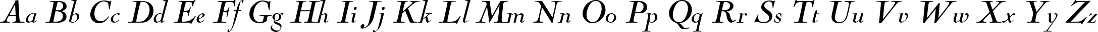 Пример написания английского алфавита шрифтом NicolasCocTReg Italic