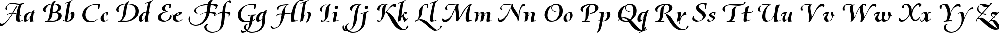 Пример написания английского алфавита шрифтом Olietta script BoldItalic