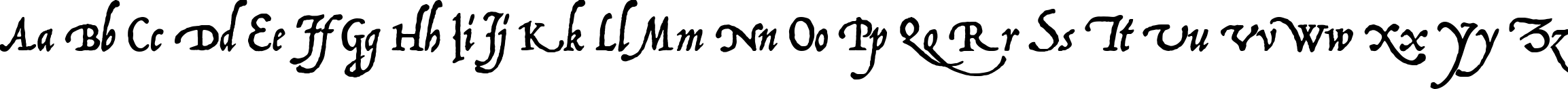 Пример написания английского алфавита шрифтом P22 Operina Corsivo
