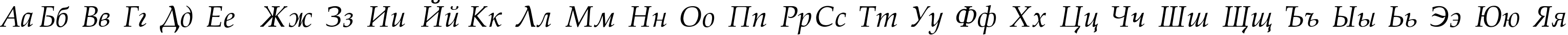 Пример написания русского алфавита шрифтом Palatino-Normal-Italic
