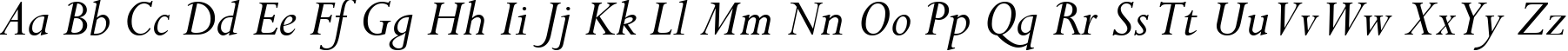 Пример написания английского алфавита шрифтом Perpetua Italic