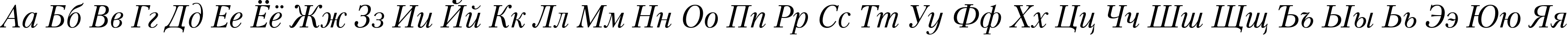 Пример написания русского алфавита шрифтом PetersburgC Italic
