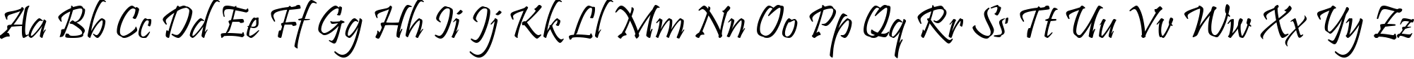 Пример написания английского алфавита шрифтом Pristina