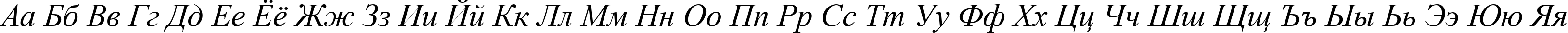Пример написания русского алфавита шрифтом Times New Roman Italic