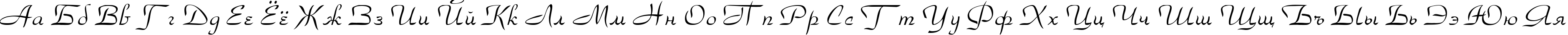 Пример написания русского алфавита шрифтом Torhok Italic
