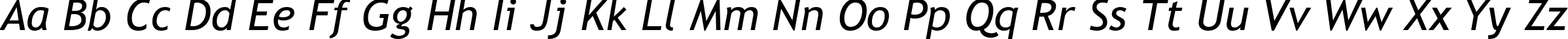 Пример написания английского алфавита шрифтом Trebuchet MS Italic