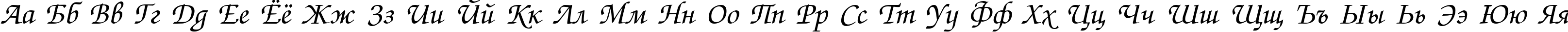 Пример написания русского алфавита шрифтом Zapf Chance Italic