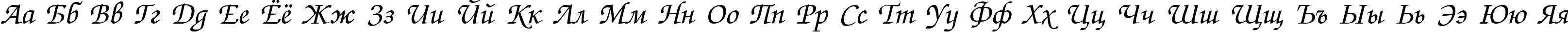 Пример написания русского алфавита шрифтом Zapf ChanceC Italic