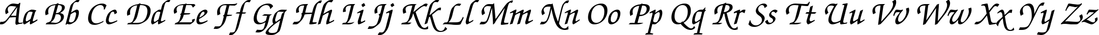 Пример написания английского алфавита шрифтом Zapf Chancery Medium Italic BT