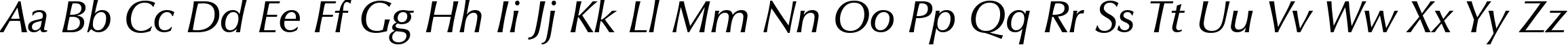 Пример написания английского алфавита шрифтом Zapf Humanist 601 Demi Italic BT