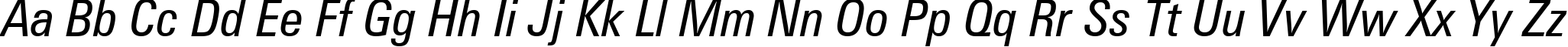 Пример написания английского алфавита шрифтом Zurich Condensed Italic BT