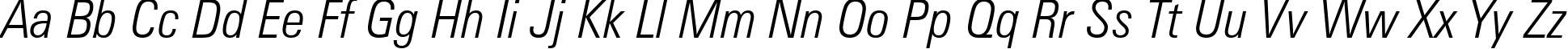 Пример написания английского алфавита шрифтом Zurich Light Condensed Italic BT