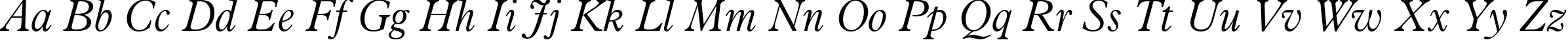 Пример написания английского алфавита шрифтом Aldine 721 Light Italic BT