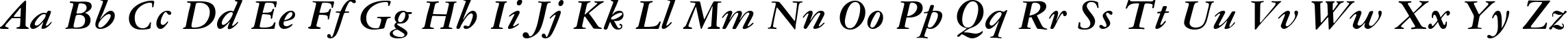 Пример написания английского алфавита шрифтом American Garamond Bold Italic BT