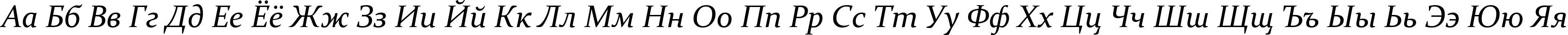 Пример написания русского алфавита шрифтом Constantia Italic