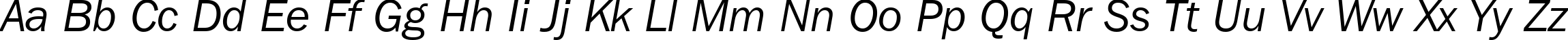 Пример написания английского алфавита шрифтом Franklin Gothic ITC Book Italic BT