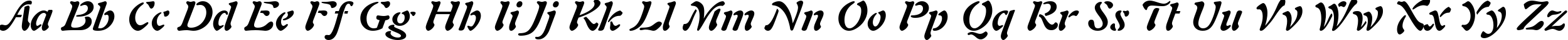Пример написания английского алфавита шрифтом Freeform 721 Bold Italic BT