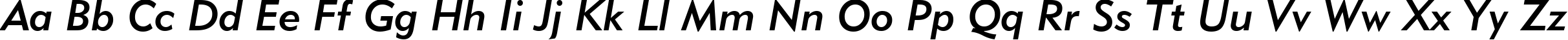 Пример написания английского алфавита шрифтом Geometric 415 Medium Italic BT