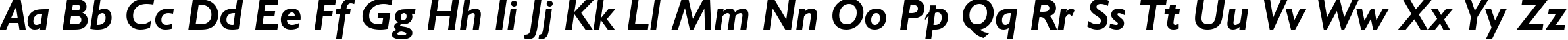 Пример написания английского алфавита шрифтом Humanist 521 Bold Italic BT