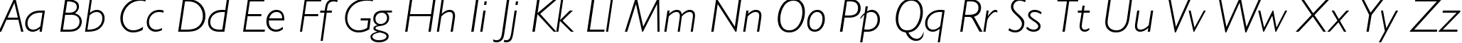 Пример написания английского алфавита шрифтом Humanist 521 Light Italic BT